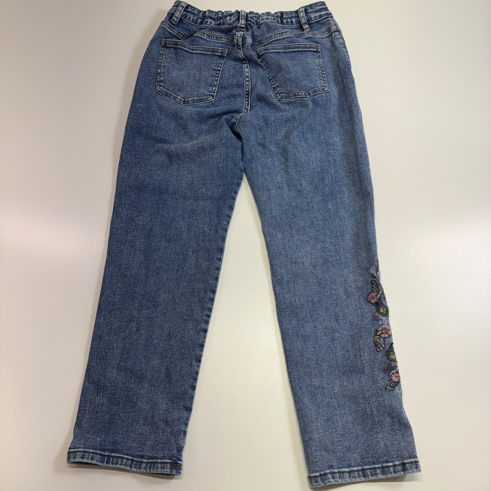 Women's Size 2 Jeans Floral Embroidered Stretch Straight Leg Boho Blue Denim - Picture 2 of 10